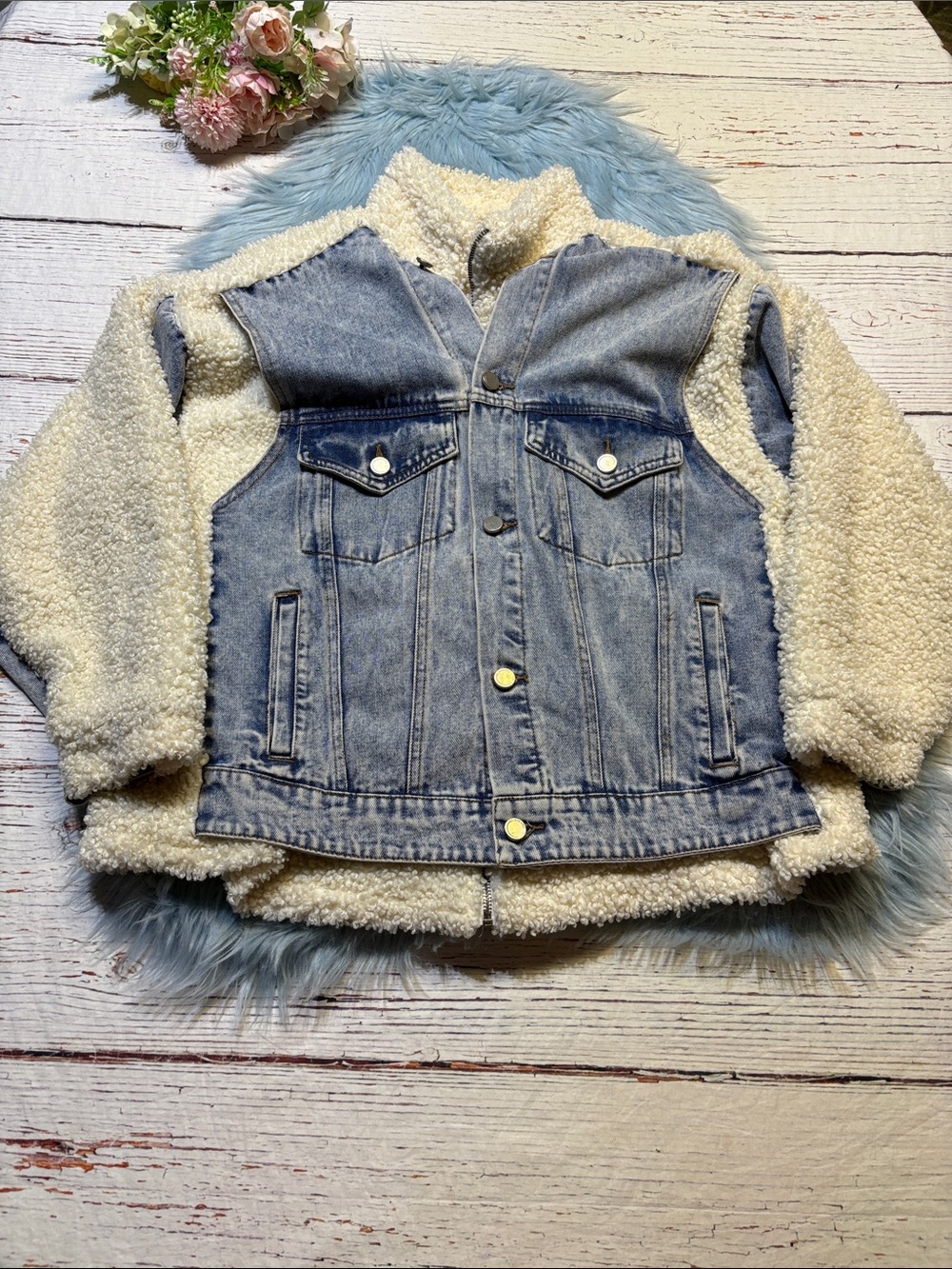 BlankNYC Denim & Faux Shearling Trucker Jacket sz S